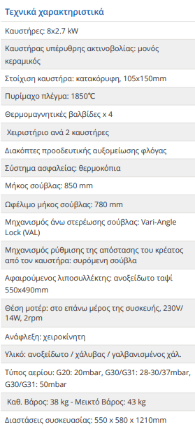 Vimitex 908 Γκριλ αερίου Μηχανές για γύρο