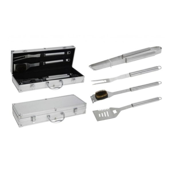 Set of 4 Stainless Steel Barbeque Tools in Storage Case, BBQ Set Tool set